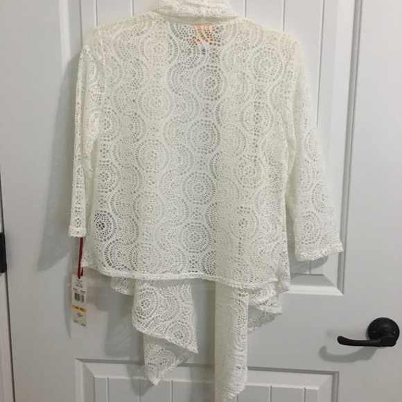 RUBY RD PS Boho White Lace Waterfall Topper Wrap Cardigan Drape Sheer Tie - Picture 5 of 6